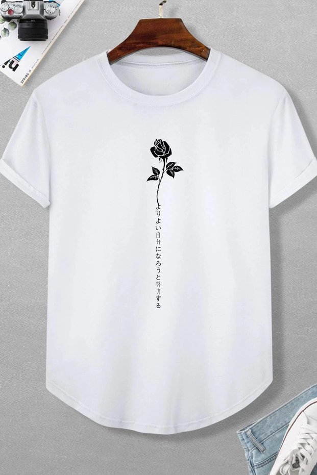 Rose White Oversize Printed T-shirt