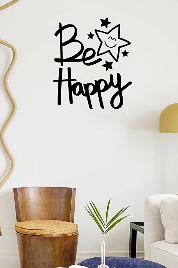 ملصق نص Be Happy، ملصق حائط، ديكور حائط، ديكور منزلي، ملصق غرفة
