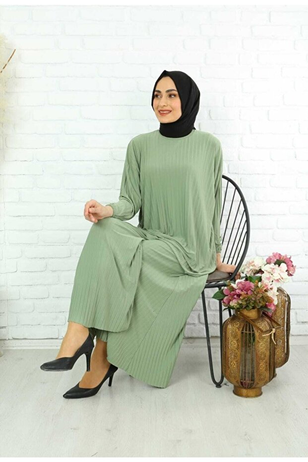 Wonderful Full Pleated Wide Leg Trousers Blouse Double Set