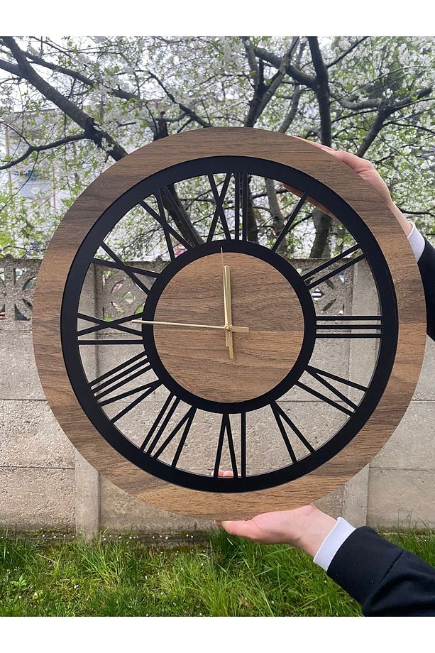 Dekoratif Siyah Ahşap Duvar Saati 40 Cm - 1