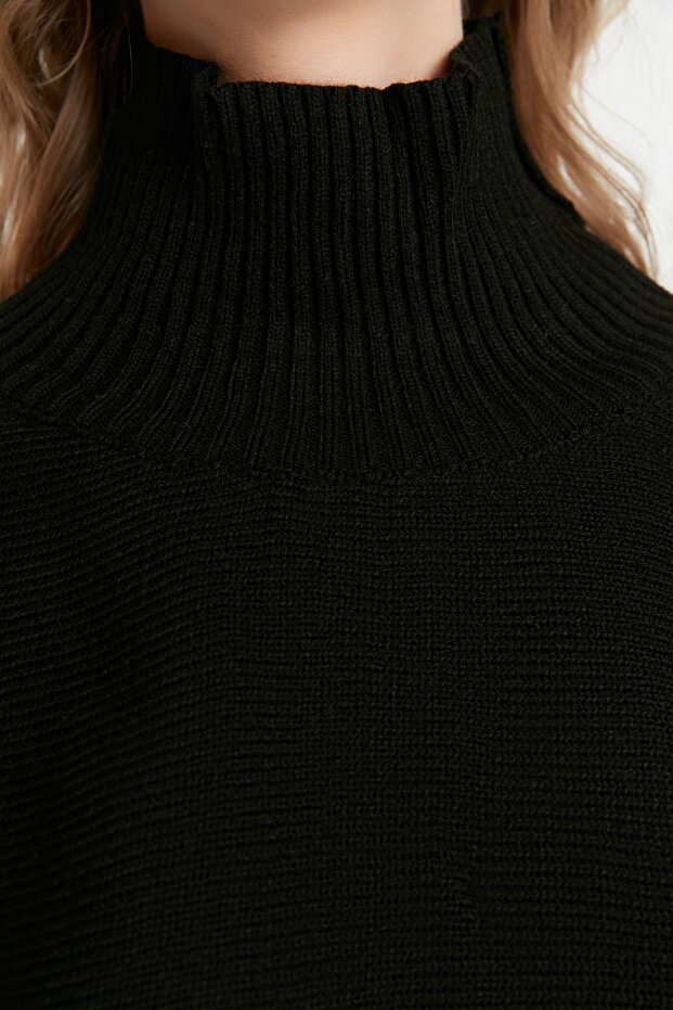 Siyah Süper Crop Basic Triko Kazak TWOAW21KZ0163 - 4