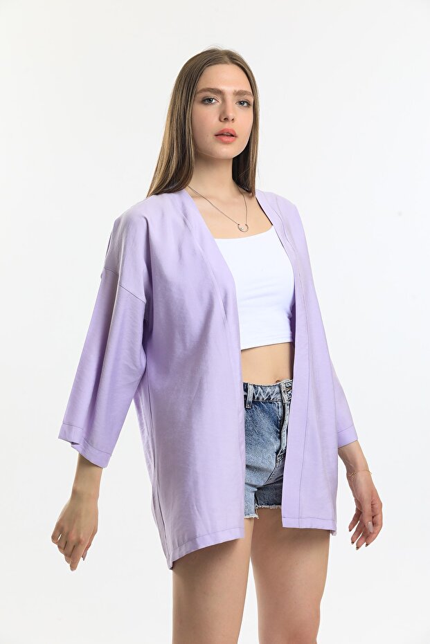 أرجواني الكتان سترة كيمونو - 4