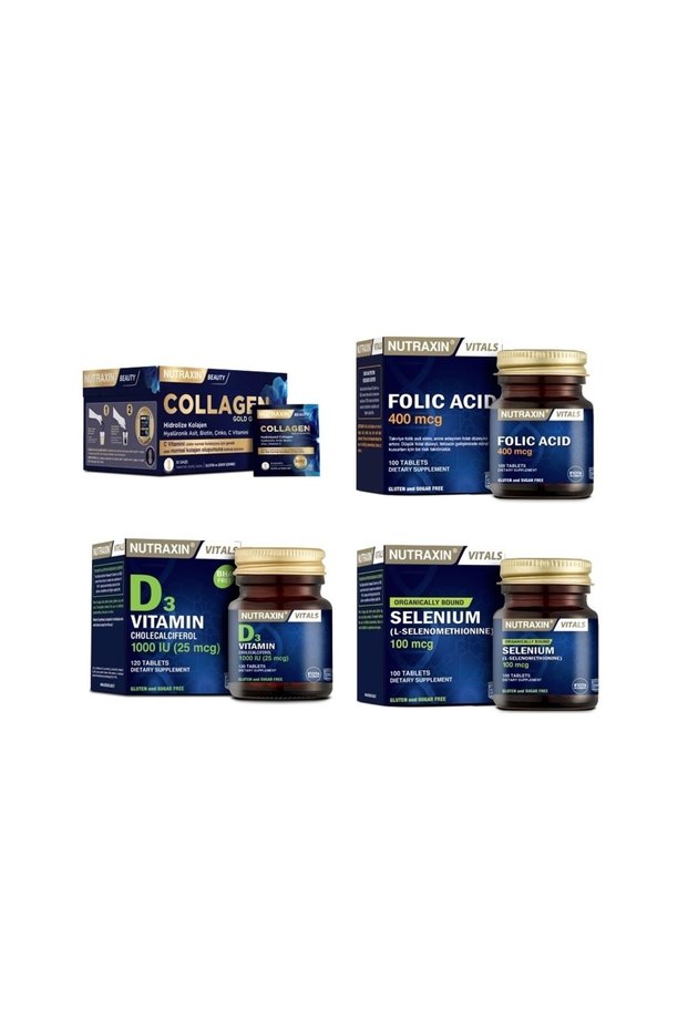 Collagen 30 Sachets 10000 Mg+Selenium 100 Tablets+Follic Acid 100 Tablets+ D3 120 Tablets