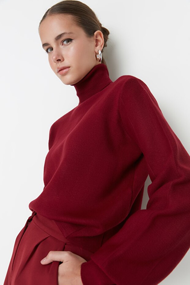 Claret Red Basic Rolák pletený sveter TWOAW21KZ0485 - 1