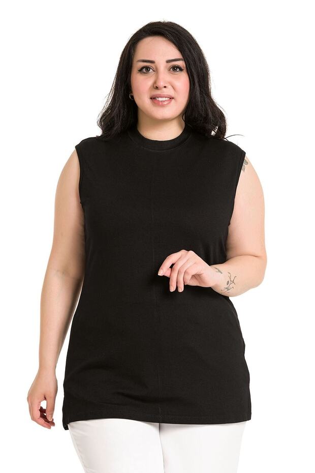 Large Size Half Fisherman Long Viscose Black Body with Slits on the Sides