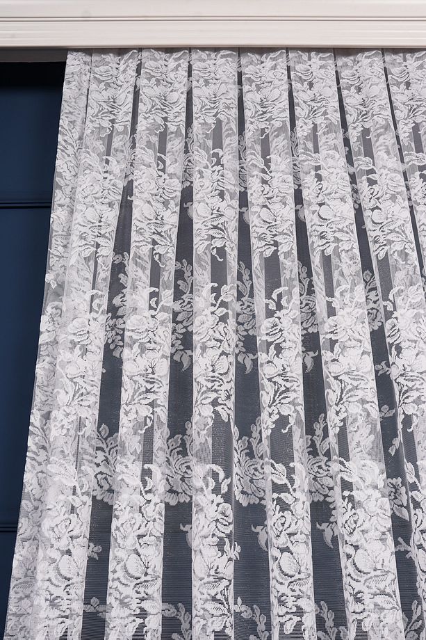Gül Desenli Dantel Tül Perde, 350x250cm, 1/3 Sık Pile, Krallar04181 - 4