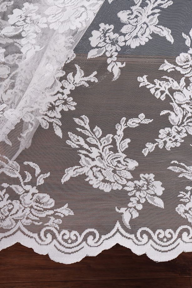 Gül Desenli Dantel Tül Perde, 350x250cm, 1/3 Sık Pile, Krallar04181 - 6