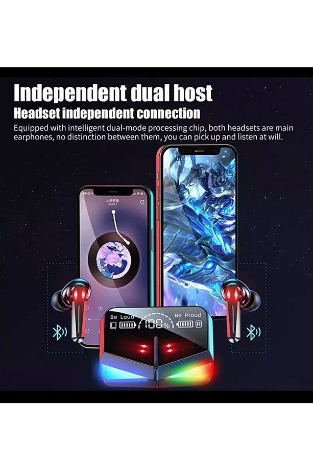 M28 Wireless 5.1 Ios Android Uyumlu Powerbankli Işıklı Bluetooth Kulaklık - 6