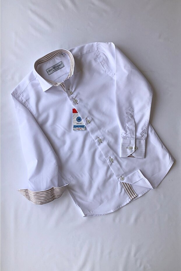 White Brown Striped School Children's Shirt