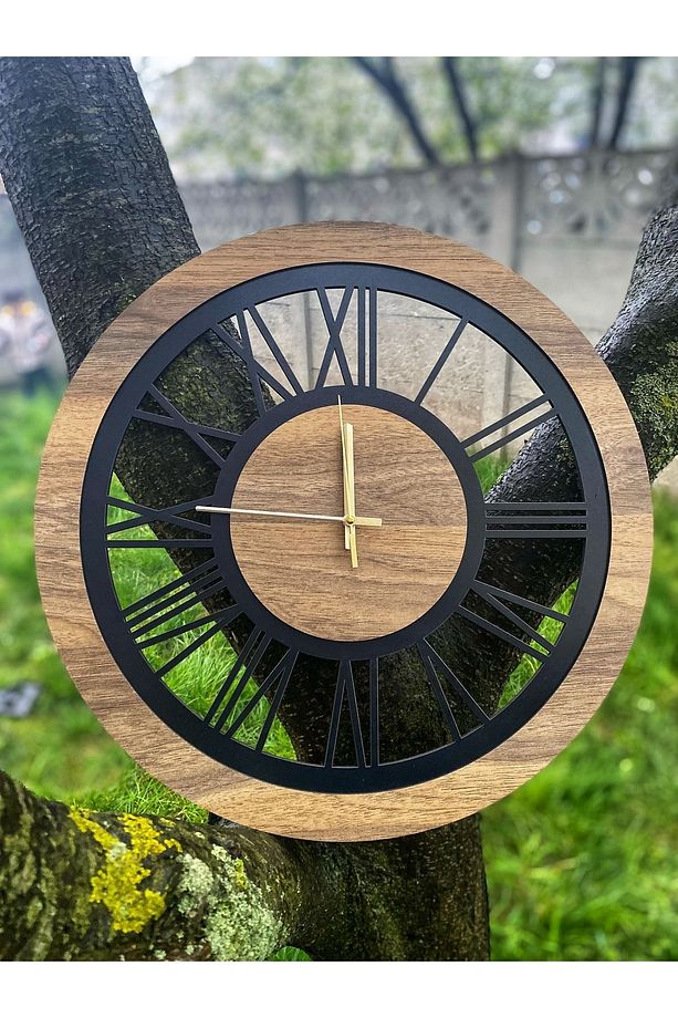 Dekoratif Siyah Ahşap Duvar Saati 40 Cm - 2