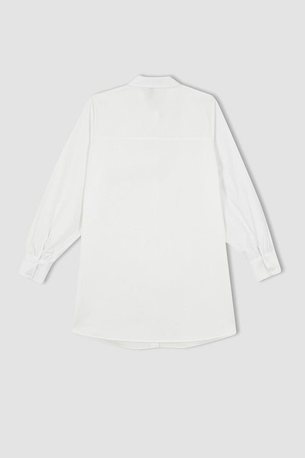 Regular Fit Yaka Taş Detaylı Uzun Kollu Poplin Gömlek %100 Pamuk Tunik - 6