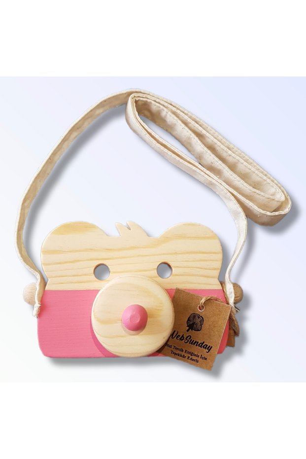 Wooden Educational Teddy Bear Photo Camera, Cute Toy Camera, Animal Toy - Dried Rose