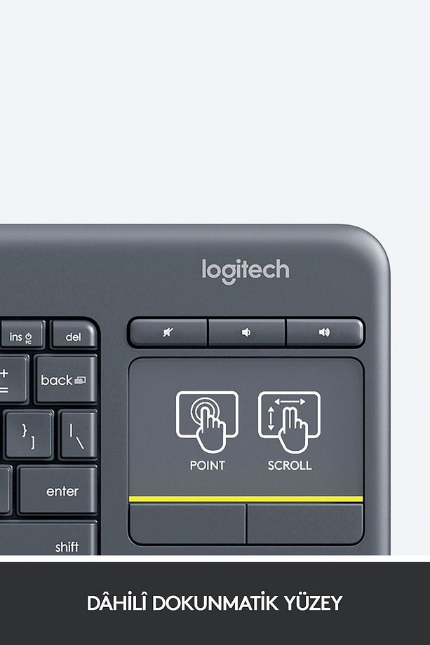 K400 Plus Dokunmatik Yüzeyli USB Bağlantılı Türkçe Q TV Klavyesi - Siyah - 4
