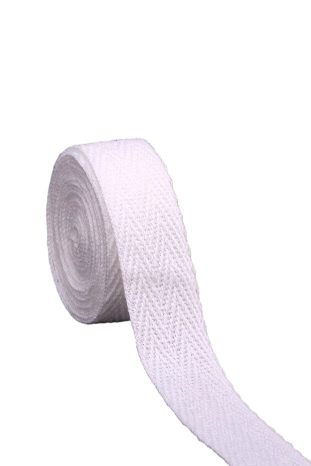 2cm Narrow Woven Strip White Herringbone (5 METRE TOP)