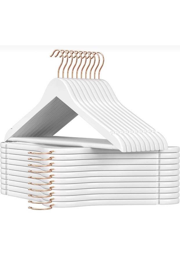 White Wooden Hanger for Clothes Dress Shirt and Trousers Hanger with 24 Gold Hooks