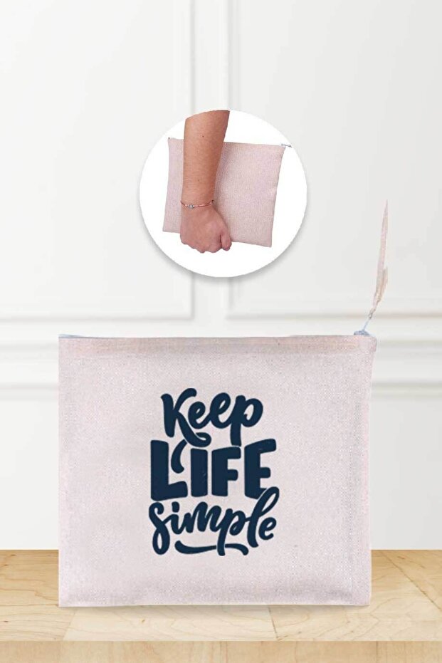 Keep Life Simple Patterned Linen Makeup Bag - 1