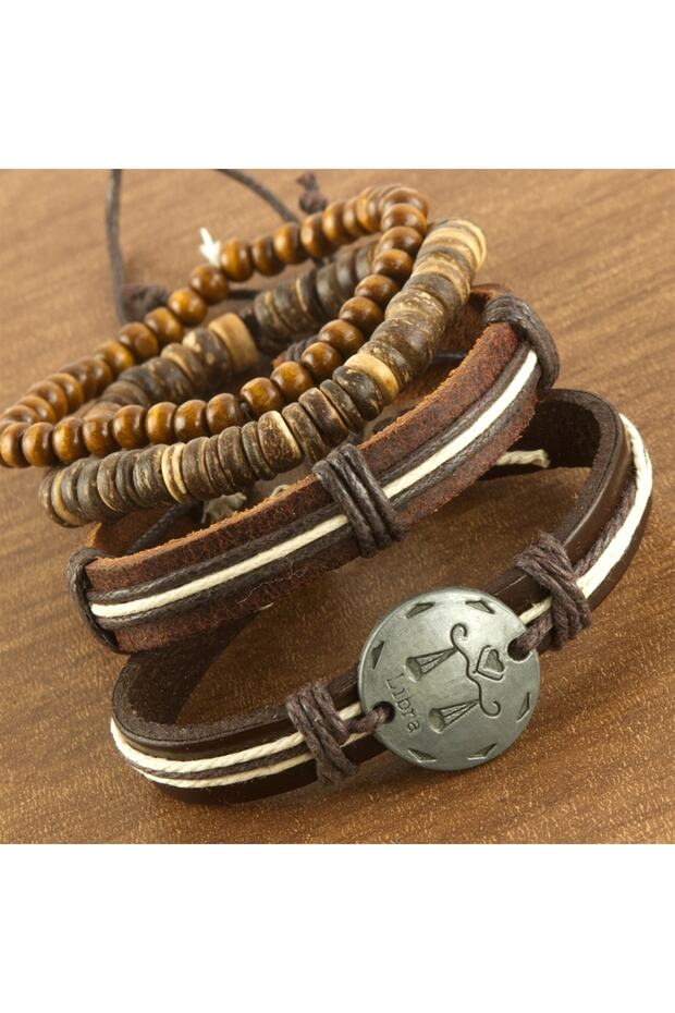 Brown Tones Multiple Combination Leather And Wooden Bead Bracelet Unisex