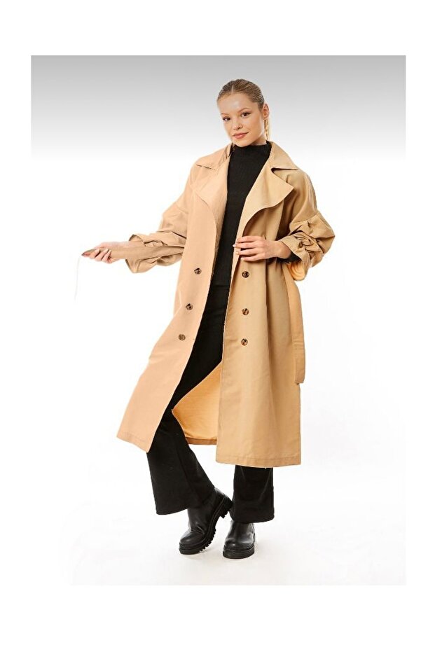 Boutique Belted Buttoned Long Trench Coat