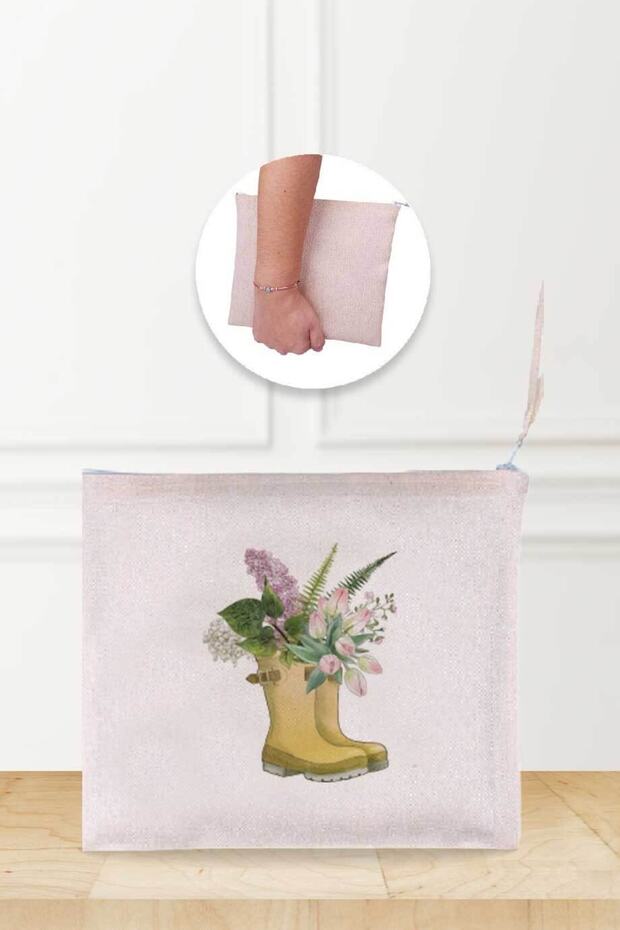 Flower Pot Patterned Linen Makeup Bag