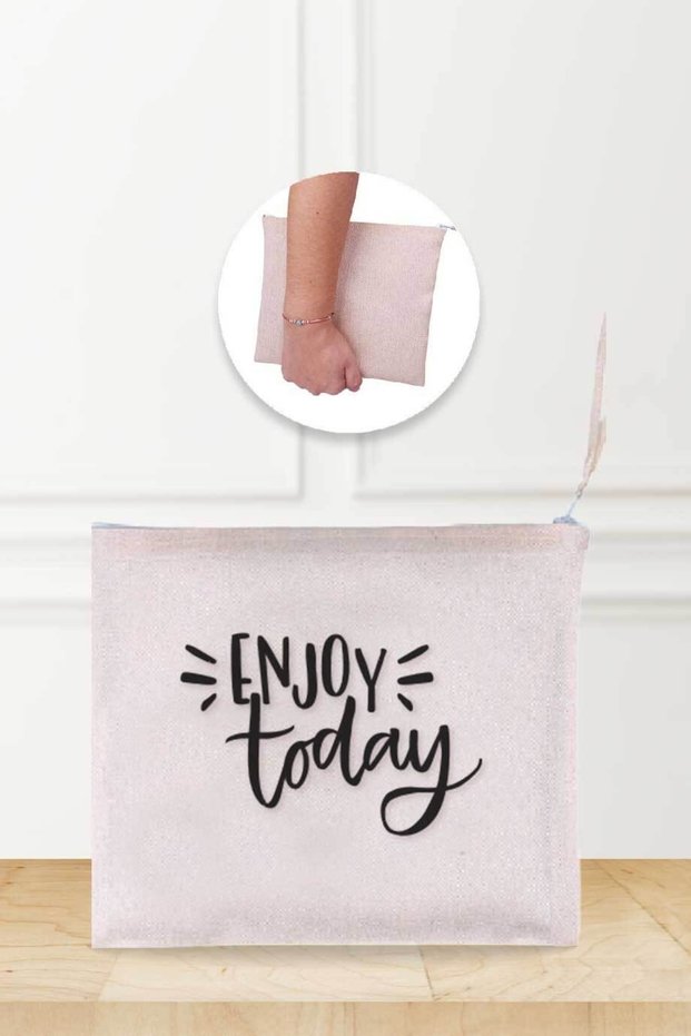 Enjoy Today Patterned Linen Makeup Bag