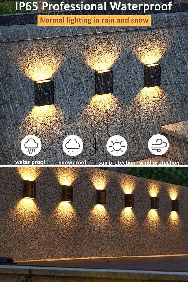 1adet Modern Solar Çift Taraflı Aplik Güneş Enerjili Aydınlatma Dekorasyon Duvar Lamba - 5