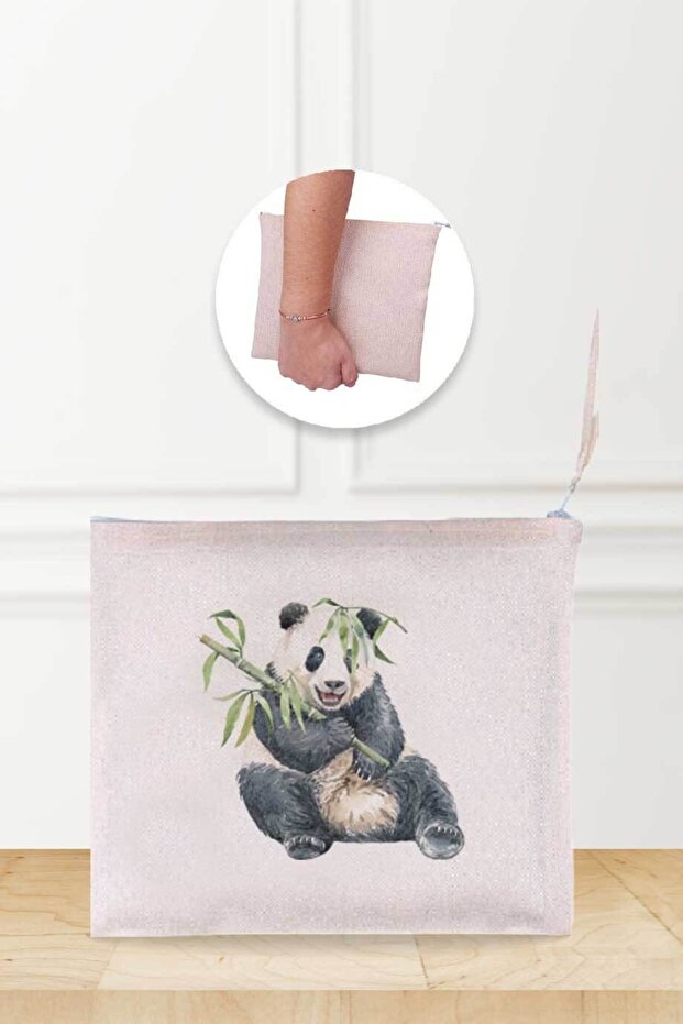 Cute Panda Patterned Linen Makeup Bag - 1