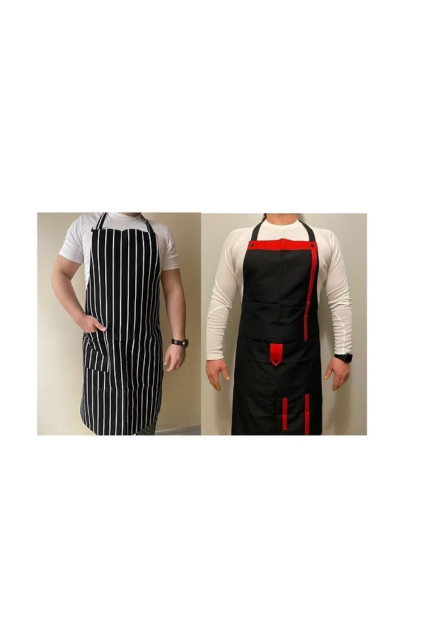 2 Adet Farklı Modelli Önlük Mutfak Garson Aşçı Şef Servis Mutfak Önlüğü Boydan Askılı Cepli Unisex - 1