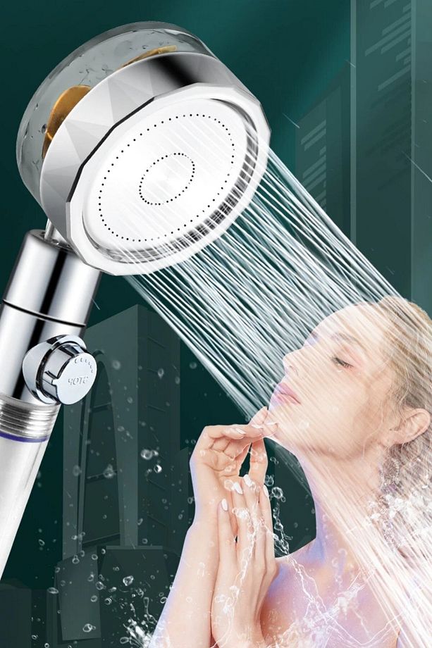 ® Turbo Pervaneli Su Tasarruflu 360 Derece Dönebilen Ayarlanabilir Tazyikli Duş Başlığı - 1
