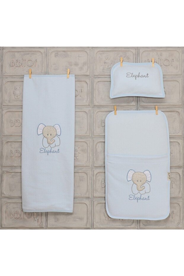 Blue Elephant Patterned Baby Boy Blanket Diaper Cushion