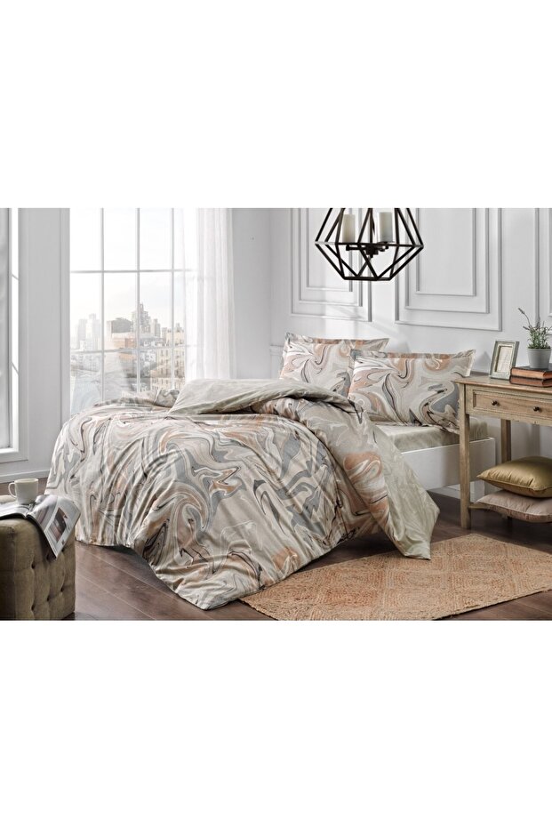 Satin Duvet Cover Set Valente Beige 100% Cotton