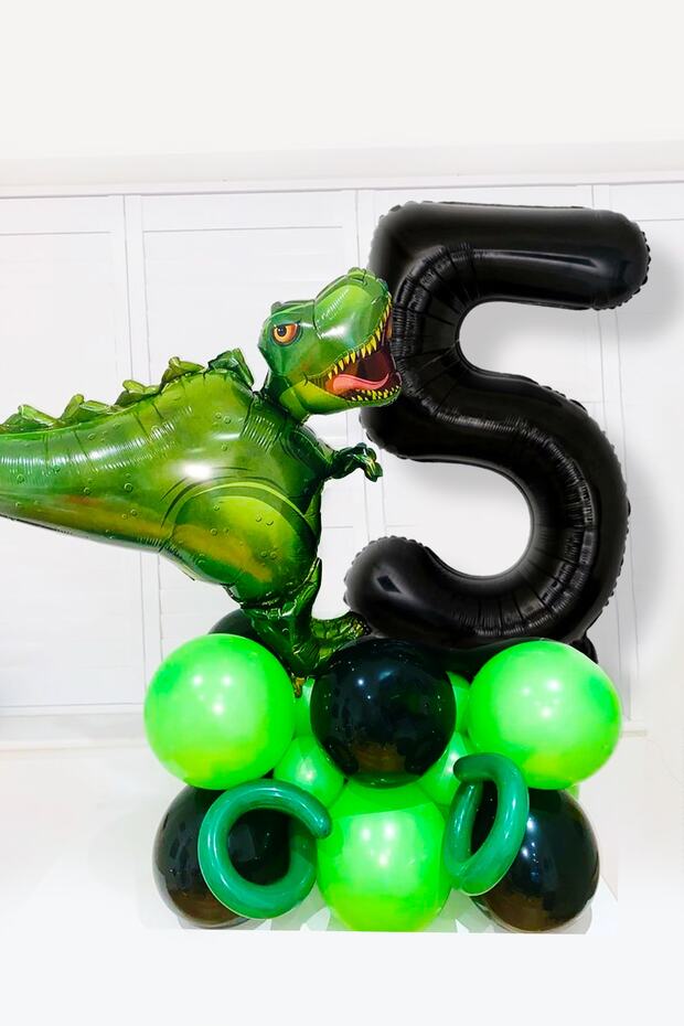 Dinosaur Themed Balloon Set Black 5 Year Old Number Balloon Dinosaur Jurassic Park Theme