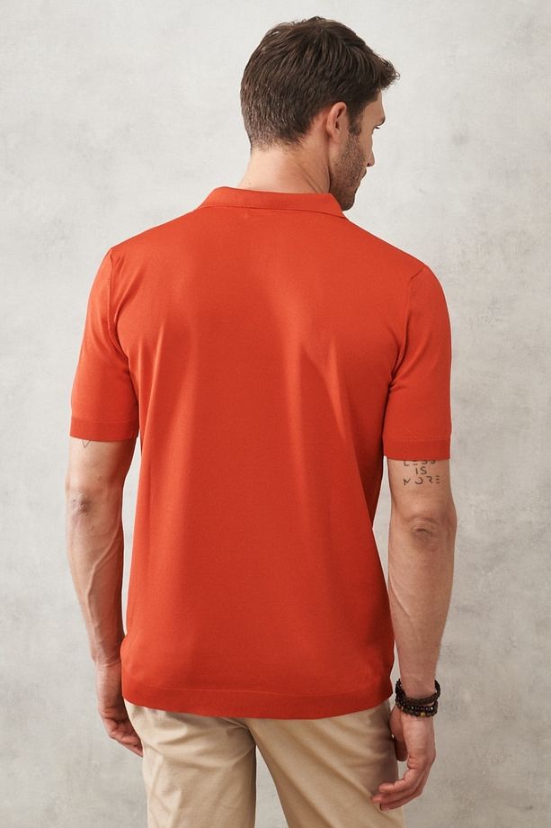 Erkek Kırmızı Standart Fit Düz Polo Yaka Kısa Kollu Triko Tişört - 6