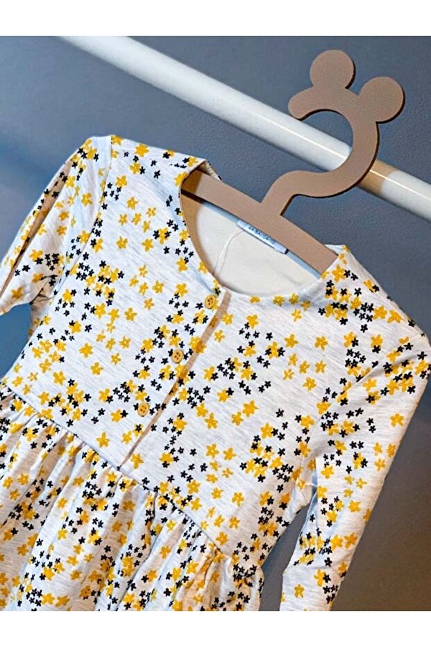 Çiçek Desenli Düğmeli Elbise - 3