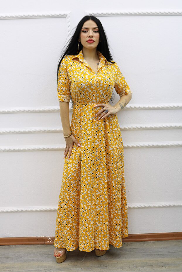 فستان صغير بنمط ديزي أصفر - 1