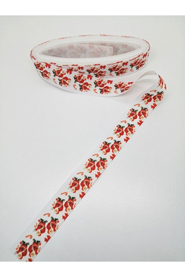 White Santa Claus Patterned Grosgrain Ribbon 2.5 cm 2 Yards – Ribbon, Stylish Design, Women's Accessory – Ku