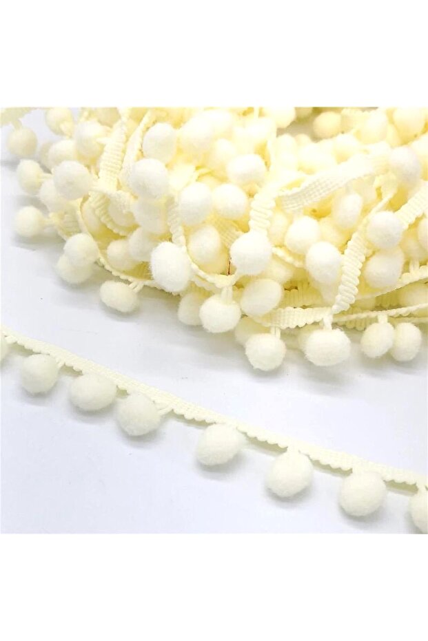 Light Cream Pompom Ribbon Price Is for 5 Meters - Special Design, Accessory, Quality Production, Eye-Catching Style