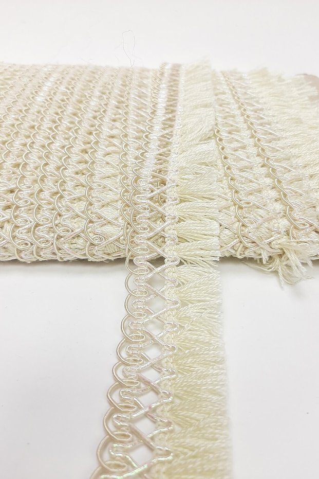 Cream Knitted Tassel Fringe Ribbon – Special Design, Accessory, Quality Production, Eye-Catching Style – Dekorati