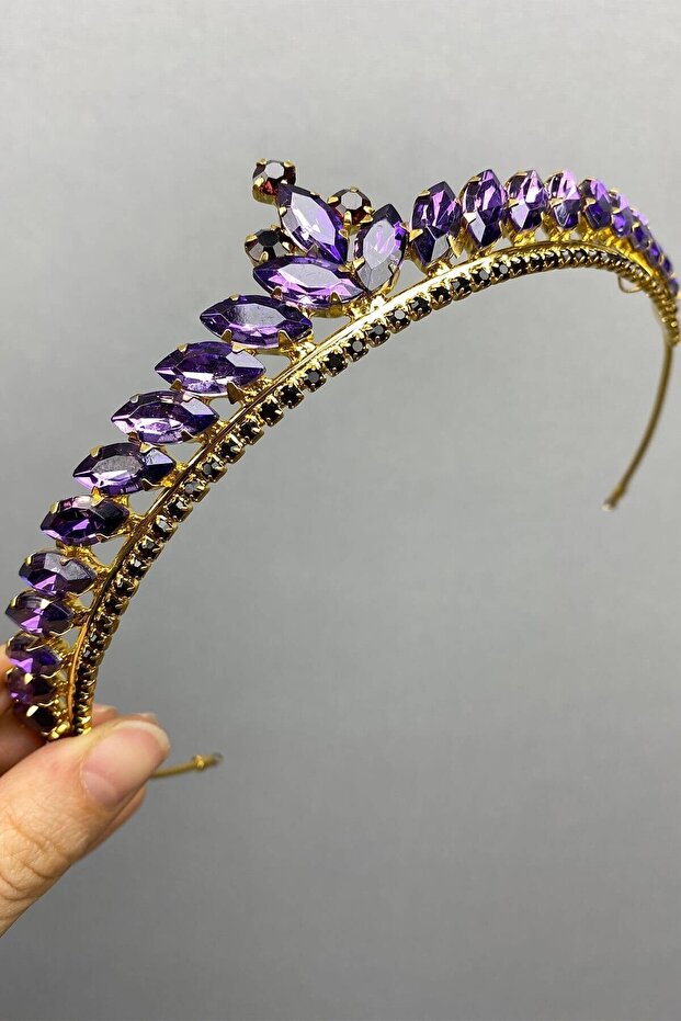 Purple Gold Ice Model Thin Bridal and Henna Crown – Special Design, Accessory, Quality Production, Eye-Catching Style