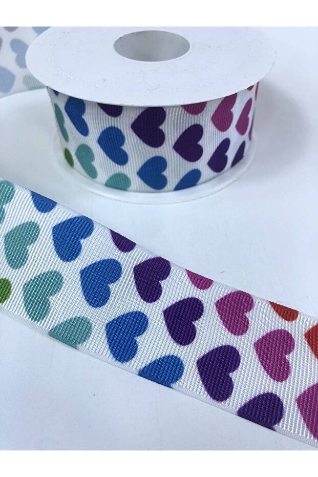 Colorful Heart Patterned Grosgrain Ribbon Width 4 cm – Ribbon, Stylish Design, Women's Accessory – Ribbon – Kur
