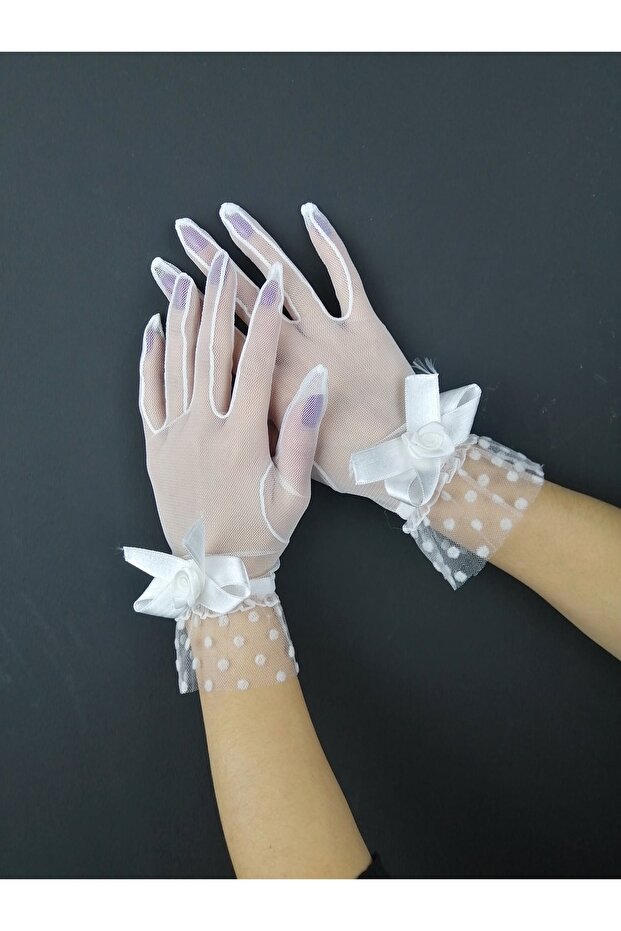 White Big Bow Bridal Gloves – Special Design, Accessory, Quality Production, Eye-Catching Style – Magne