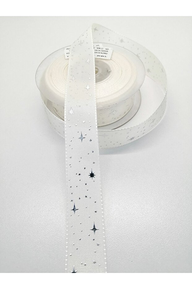 White Star Patterned Taffeta Ribbon 2.5 cm 1 Meter – Ribbon, Stylish Design, Women's Accessory – Ribbon