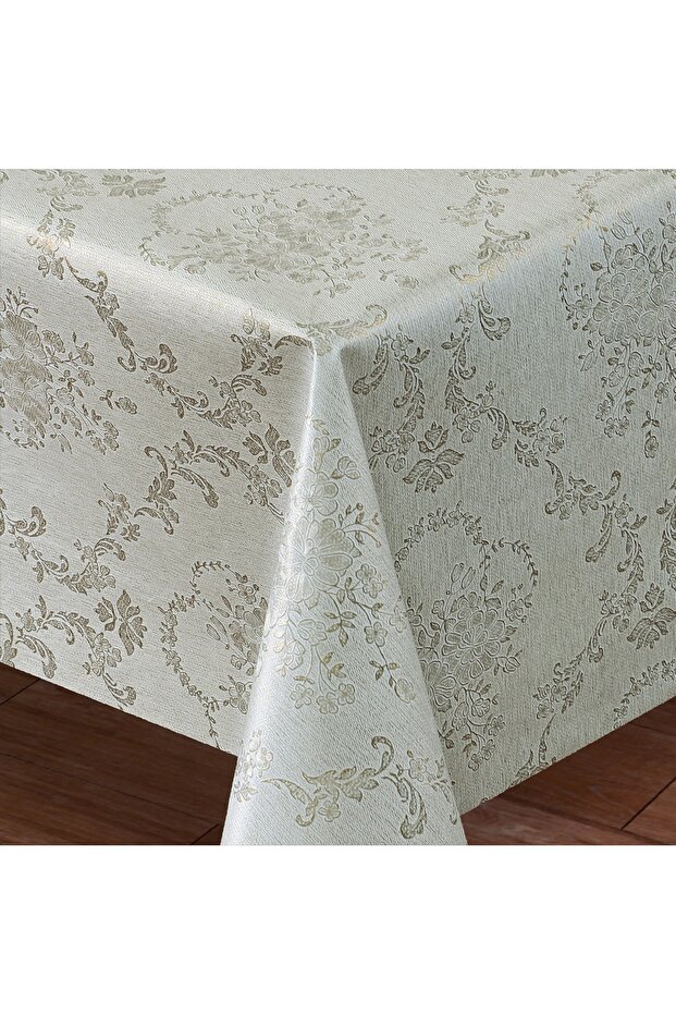 Fiber Lined PVC Tablecloth 100x140cm Erasable Liquid Proof Stain Resistant Flower Patterned Gold