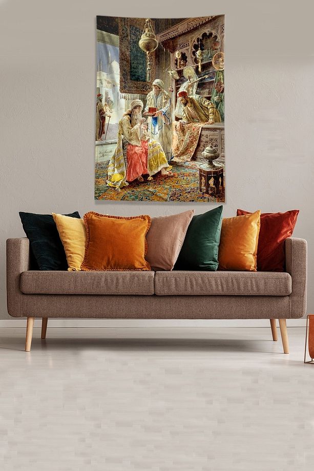 Multirenk Osmanlı Sultanları Leke Tutmaz Kadife Kumaş Duvar Örtüsü Duvar Halısı Tapestry - 3