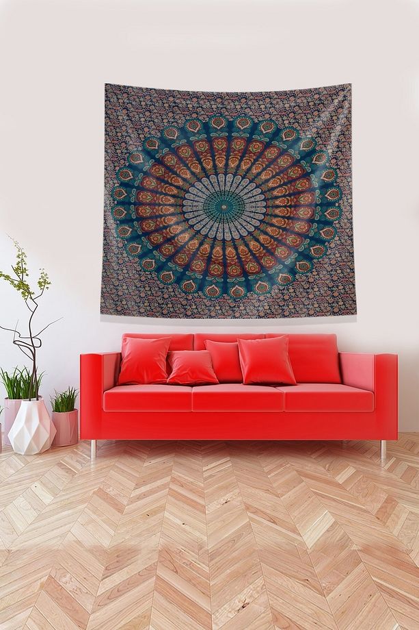 Multirenk Mandala Desenli Leke Tutmaz Kadife Kumaş Duvar Örtüsü Duvar Halısı Tapestry - 2