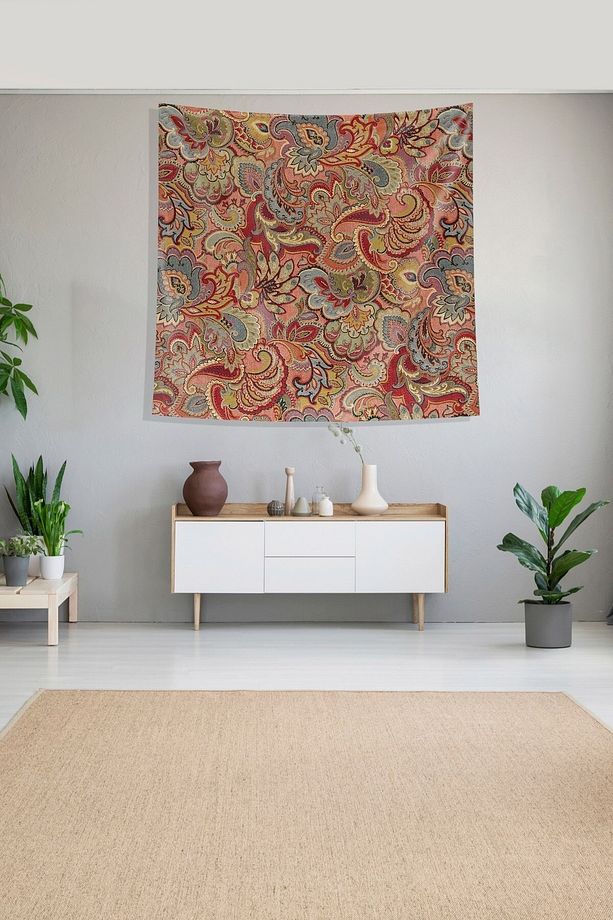 Multirenk Terme Ve Şal Desen Leke Tutmaz Kadife Kumaş Duvar Örtüsü Duvar Halısı Tapestry - 2