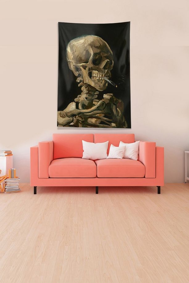 Siyah Sigara Tüttrüen Iskelet Leke Tutmaz Kadife Kumaş Duvar Örtüsü Duvar Halısı Tapestry - 1