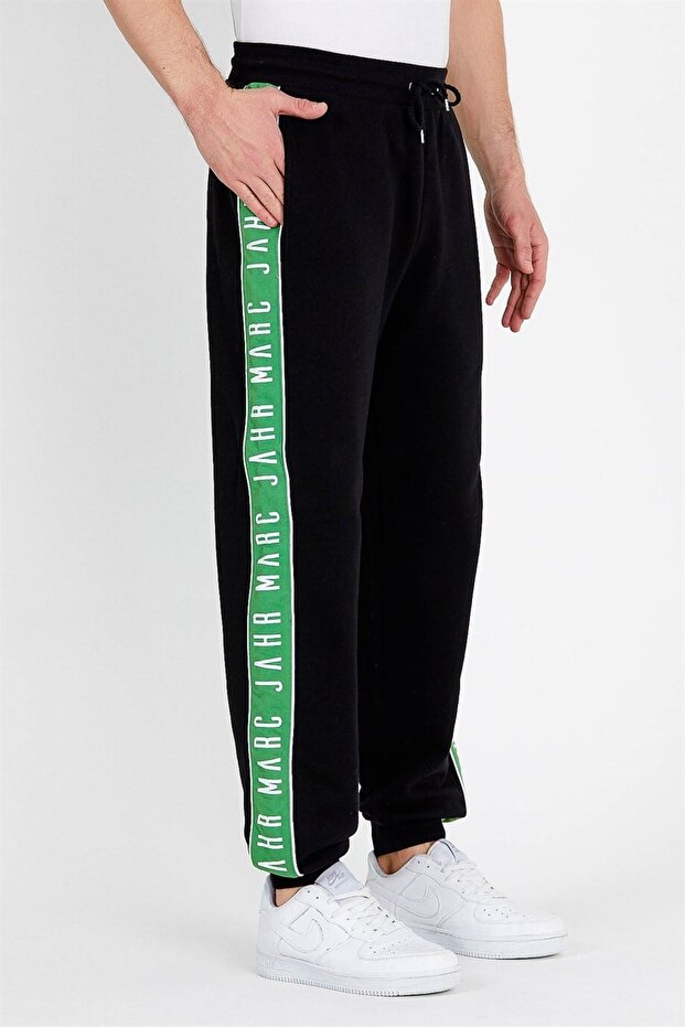 Black Men's Sweatpants with Green Stripes