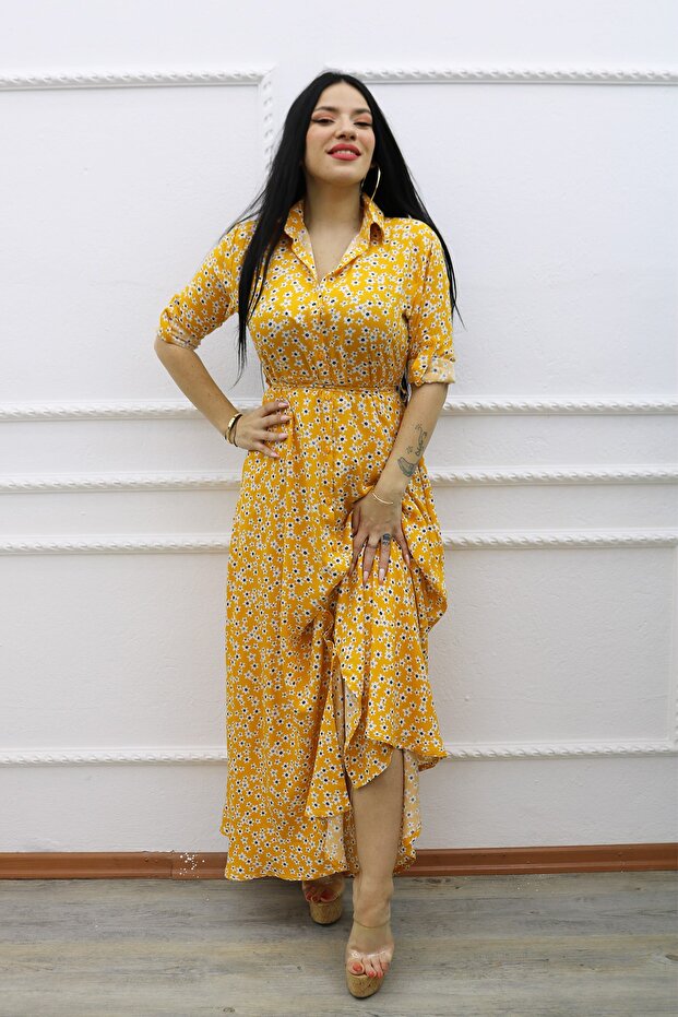 فستان صغير بنمط ديزي أصفر - 3