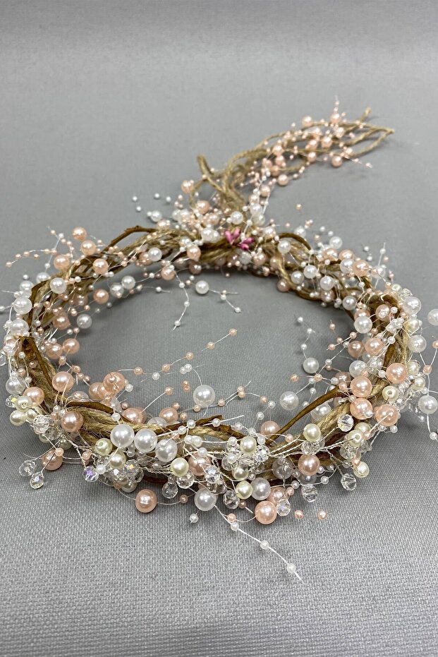 Powder Pearl, Crystal and Straw Henna Bridal Crown – Wedding & Henna & Wedding, Stylish Design – Magnet, Hed