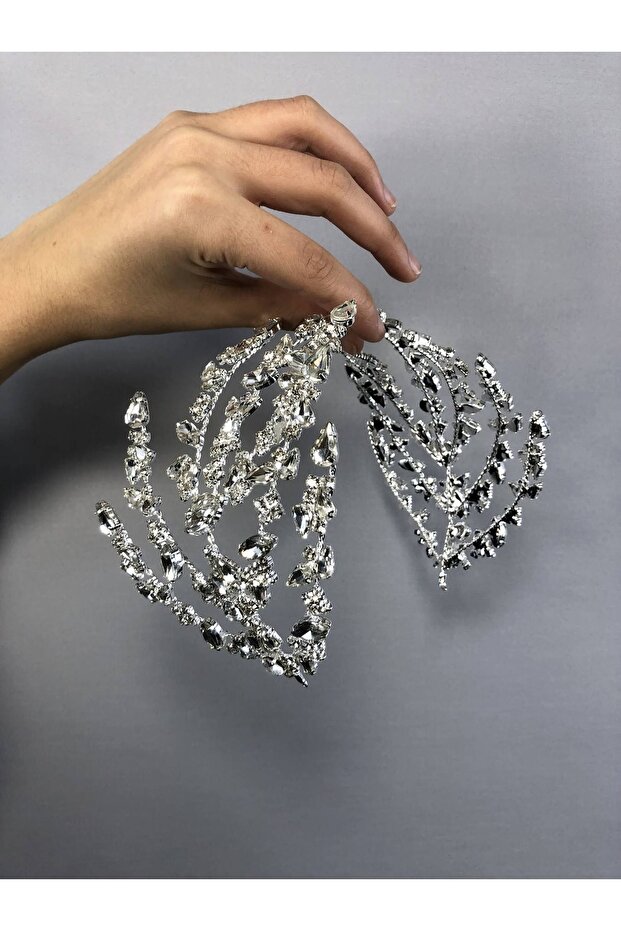 Silver Color Double Sided Zelen Model Hair Accessory Bridal Tiara – Crown, Crystal Stone, Stylish Model – Crown